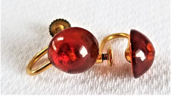 Vintage Gold Filled AMBER Screw Back Earrings - image 1