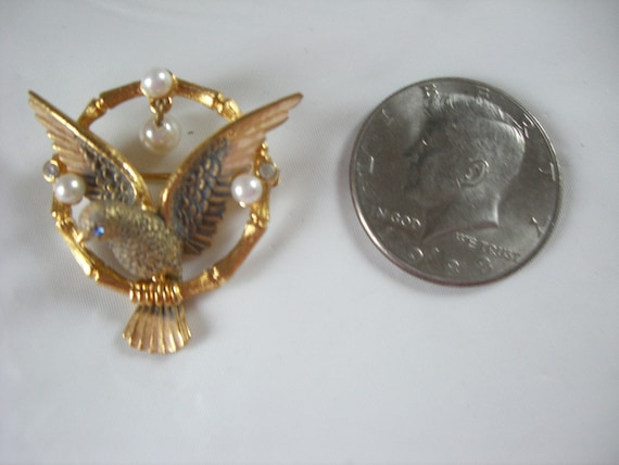 JOAN RIVERS " Perched Bird Pin " 18K Gold Plate - image 6