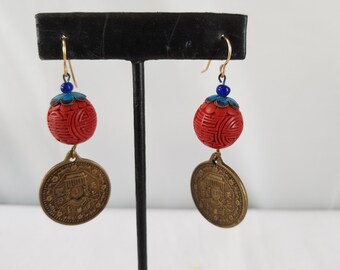 Vintage CINNABAR DANGLE EARRINGS