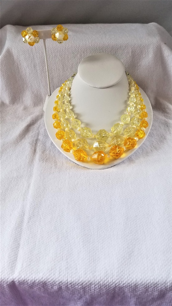 1950's-60's BEADED NECKLACE & Clip On EARRING Set - image 2