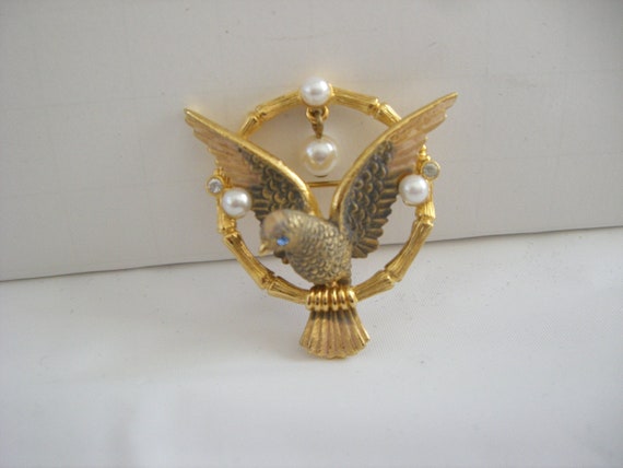 JOAN RIVERS " Perched Bird Pin " 18K Gold Plate - image 1