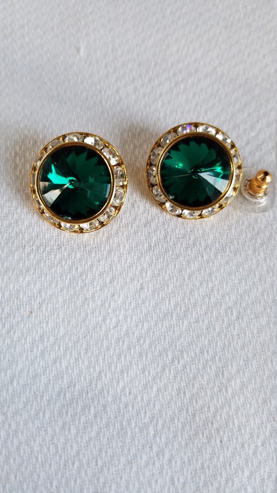 1980's-90's  EMERALD GREEN Rhinestone/Crystal Stud