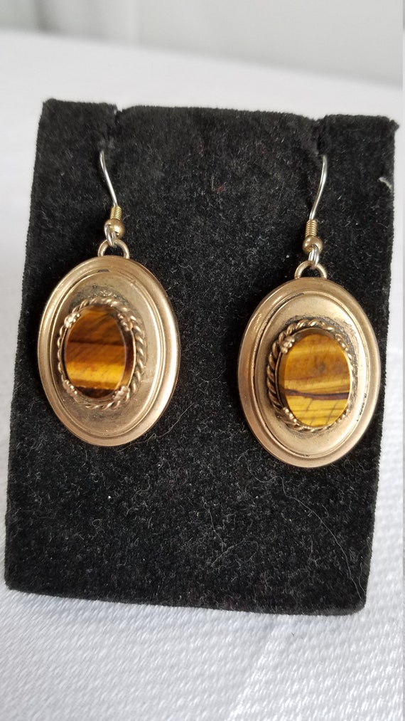 1920's-30's TIGER EYE Dangle Earrings Re-created - image 1