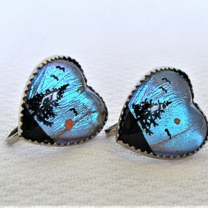 1950's-60's MORPHO BUTTERFLY WING Sweater Guard/ Clip & Screw Back Earrings Lot of 2 image 2