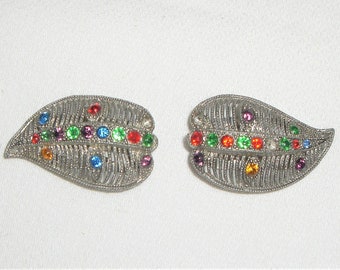 1020's -1930's  Silvertone & Multi-color Rhinestone DRESS CLIP SET