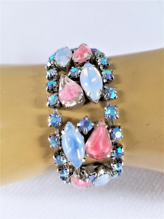 1950's-60's  ART GLASS & RHINESTONE Bracelet - image 5