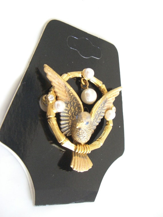 JOAN RIVERS " Perched Bird Pin " 18K Gold Plate - image 2