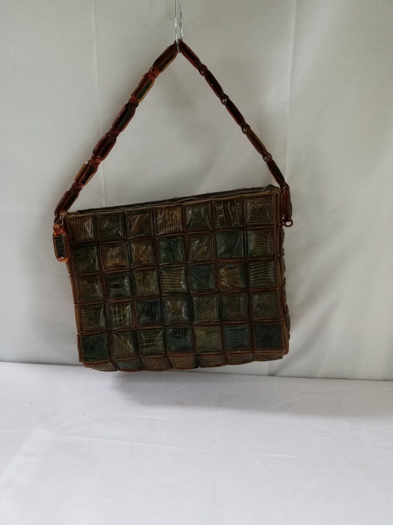 1940's-50's Patchwork REPTILE SKIN Shoulder Purse - image 8