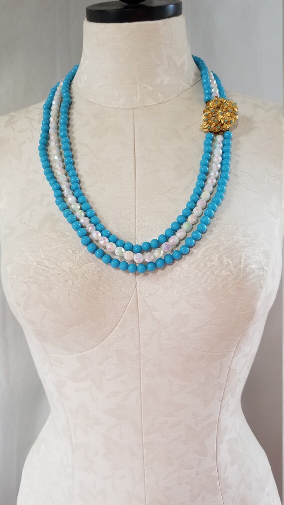 1970's-80's TRIPLE Strand BEADED Necklace