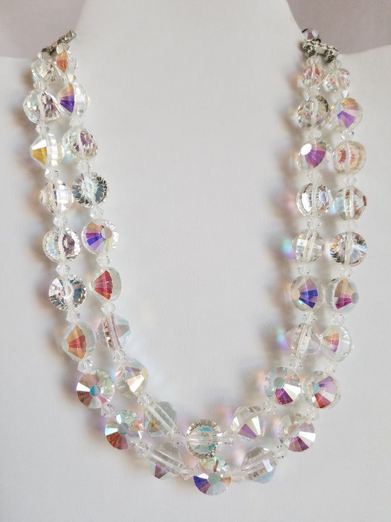 Vintage Double Strand IRIDESCENT CRYSTAL STATEMEN… - image 5