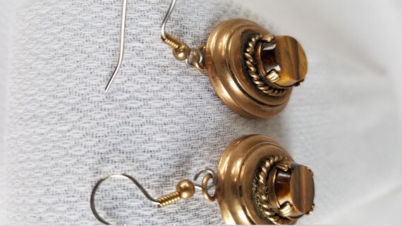 1920's-30's TIGER EYE Dangle Earrings Re-created - image 8