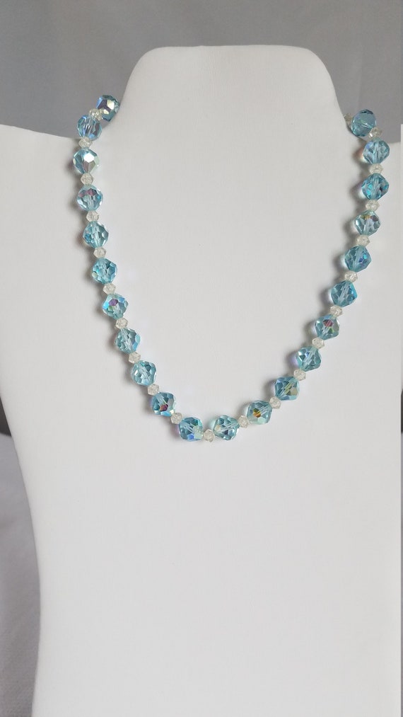 1940's-50's BLUE IRIDESCENT CRYSTAL Choker Necklac