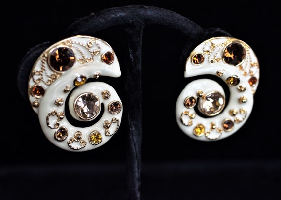 Blanca 1980's enamel & rhinestone clip earrings
