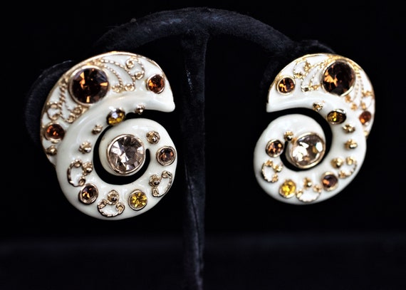 Blanca 1980's enamel & rhinestone clip earrings - image 1