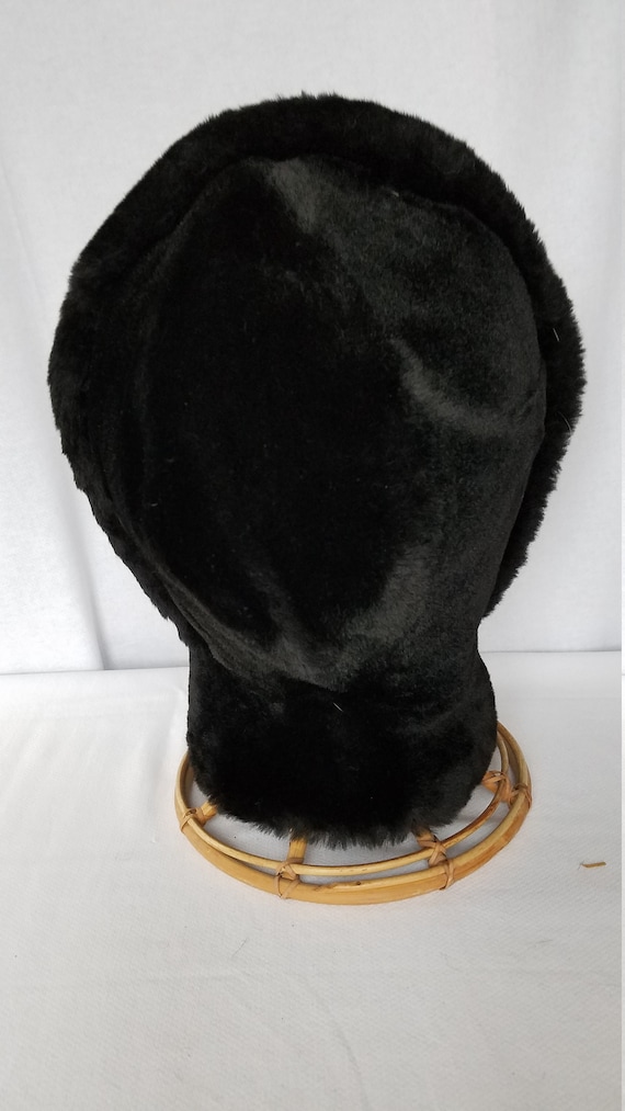 Vintage SHEARLING BLACK LAMB Hooded Hat - image 5