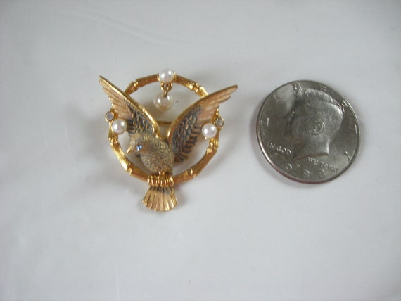 JOAN RIVERS " Perched Bird Pin " 18K Gold Plate - image 5