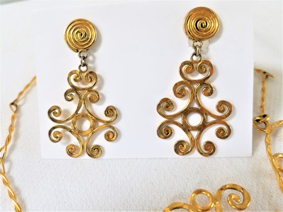 Vintage MODERN ABSTRACT Gold Tone Metal Necklace … - image 10