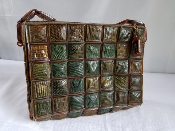 1940's-50's Patchwork REPTILE SKIN Shoulder Purse - image 1