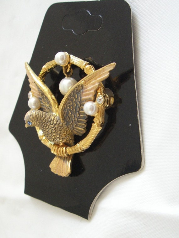 JOAN RIVERS " Perched Bird Pin " 18K Gold Plate - image 3