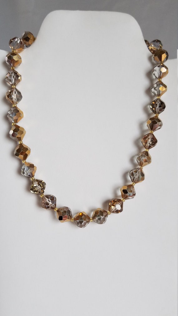 1940's-50's IRIDESCENT TOPAZ CRYSTAL Bead Necklace - image 2