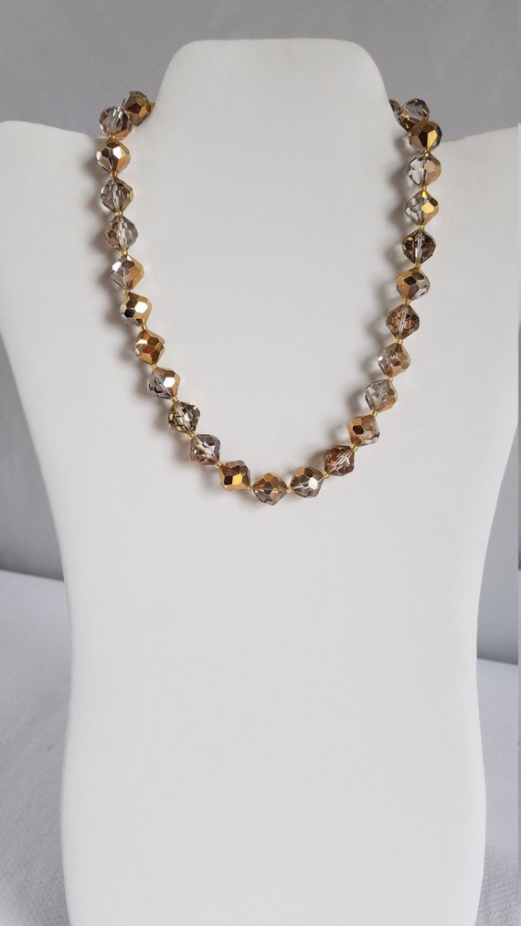 1940's-50's IRIDESCENT TOPAZ CRYSTAL Bead Necklace - image 1