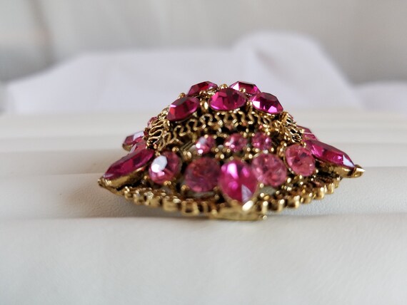 1950's-60's LISNER Pink/Rose Rhinestone BROOCH - image 7