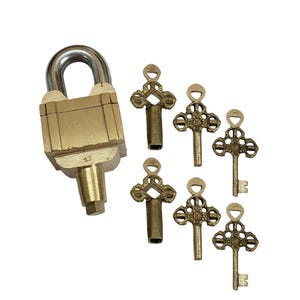 Antique Padlock Brass Hand Crafted Working 6 Keys Square Trick Puzzle Padlock