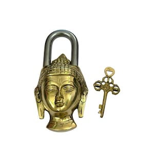 Antique Padlock Brass Hand Crafted Working Decorative Buddha Face Shape Padlock