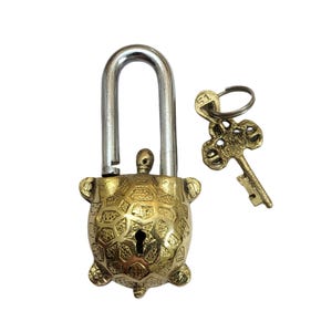 Antique Padlock Brass Hand Crafted Working Decorative Turtle Shape Padlock