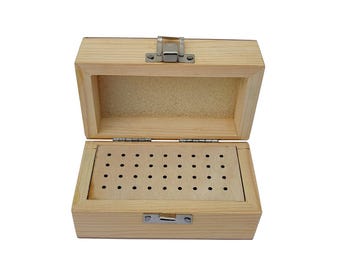 Wooden Bur Box with 36 Holes Storage Organizing Benchtop - Jewelry Making Tool