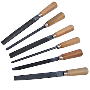 6 PCS File Set with Wooden Handles 4&quot; Cut Length - Jewelry Making Wax Tool