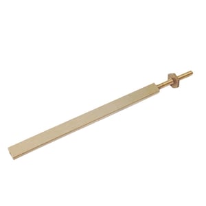May include: A long, rectangular brass bar with a smooth, metallic finish. One end features a threaded rod extending outward, equipped with a small, hexagonal brass nut that can be adjusted along the length of the exposed threading.