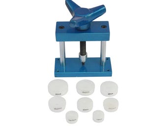 Watch Case Closing Press Tool with 8 Dies–5 Threaded (14mm to 30mm) +3 Flat Dies