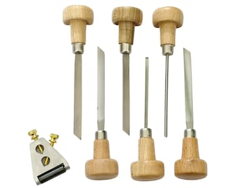 6pcs Engraver Gravers with Wooden Handles Tool Clock & Graver Sharpener Set