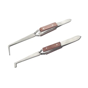 Set of 2 Fiber Grip Cross Locking Tweezers 90º Bent Tip & 90º Hole Slotted - Jewelry Soldering Tool