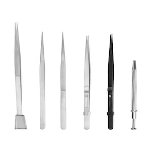 6Pc Stainless Steel Diamond Tweezers Set with Pouch - Jewelry Gemstone Tool