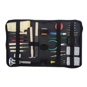 28 Pieces Deluxe Watch Repair Tool Kit Set Watchmaking with Leather Case