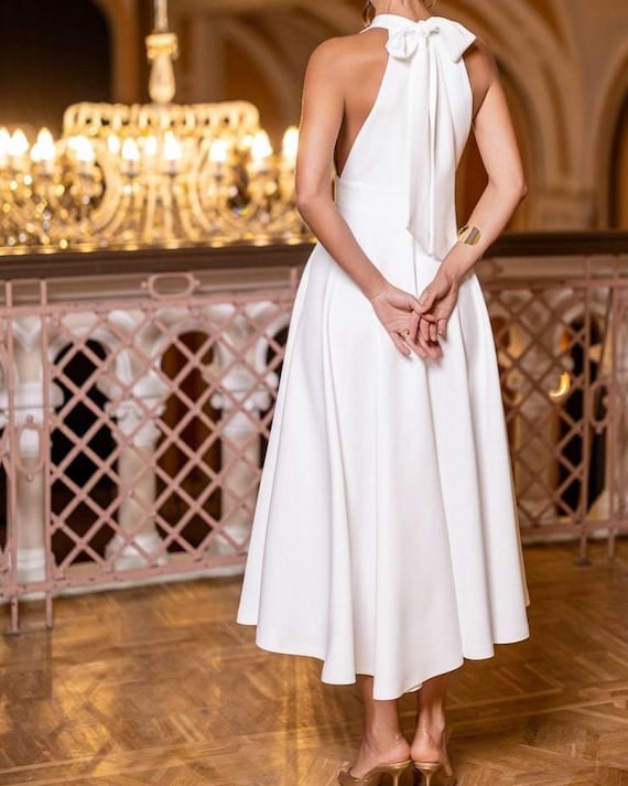 engagement party dress for bride Reception Cream Formal Midi Outfit Simple Wedding Wear The bodice provides a Item:227206X Fitting NA-04.16.26AM Embroidered Denim Dress Xsmall