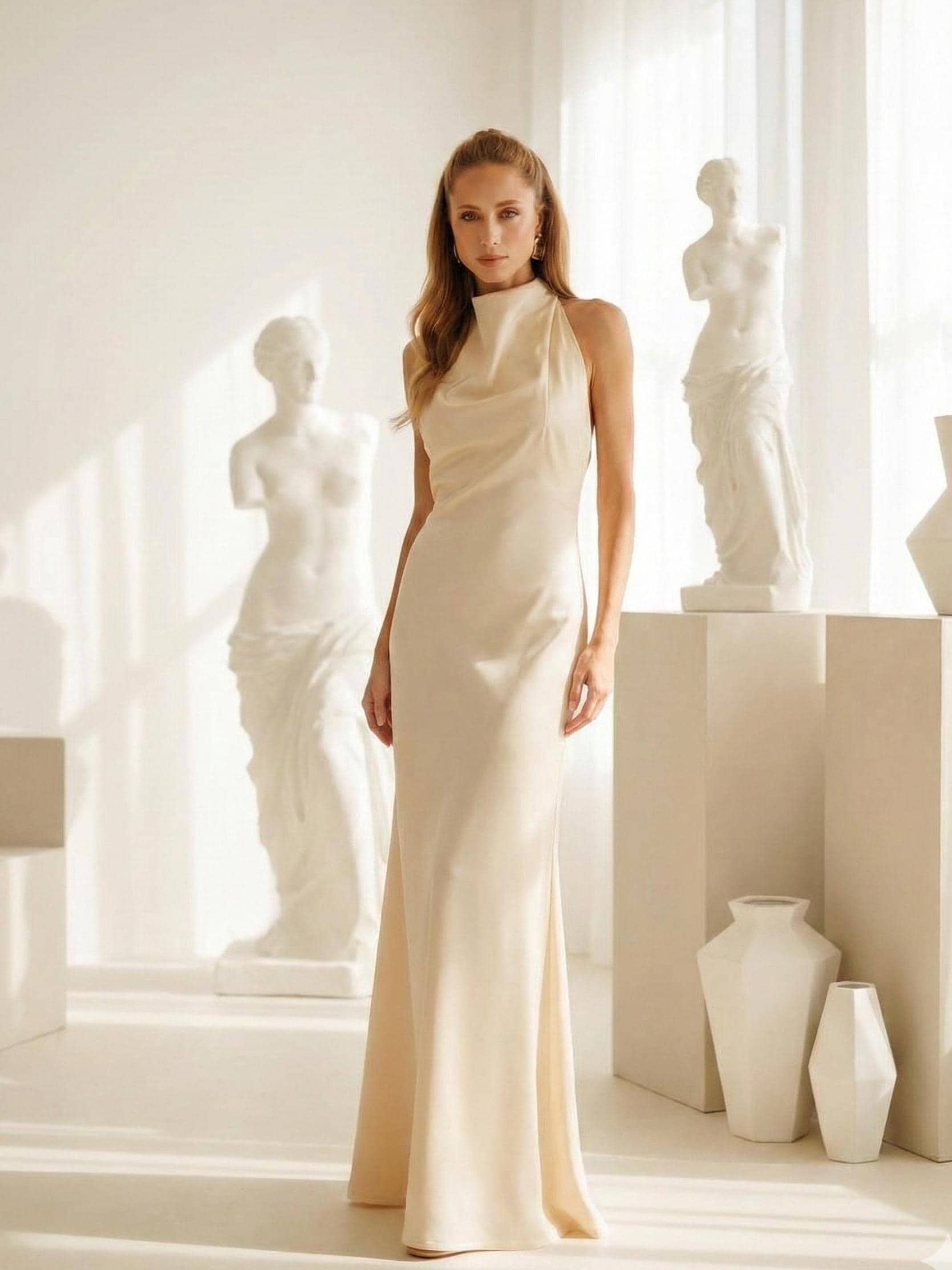Halter Backless Satin Dress - Etsy