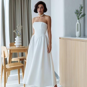 Wedding  simple Corset-Style Strapless Dress – Modern Wedding or Reception Look
