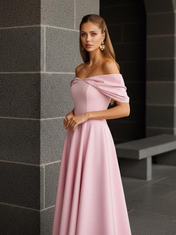 Pink Wedding Guest Dress  Romantic Flowy Crepe Midi Dress for Bridesmaid  or Wedding Guest