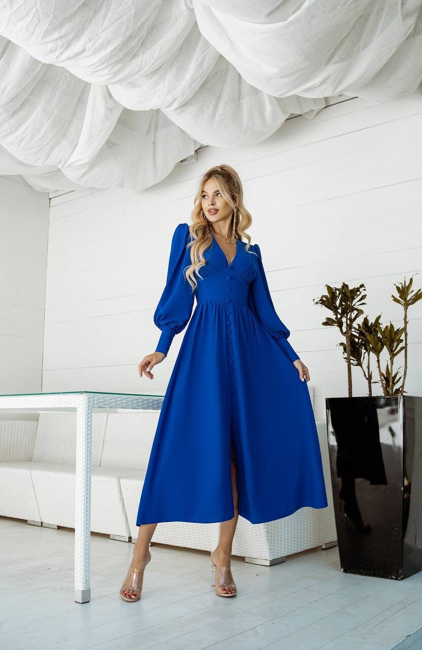 Light Blue Wedding Guest Dress, Long Sleeves Elegant Dress
