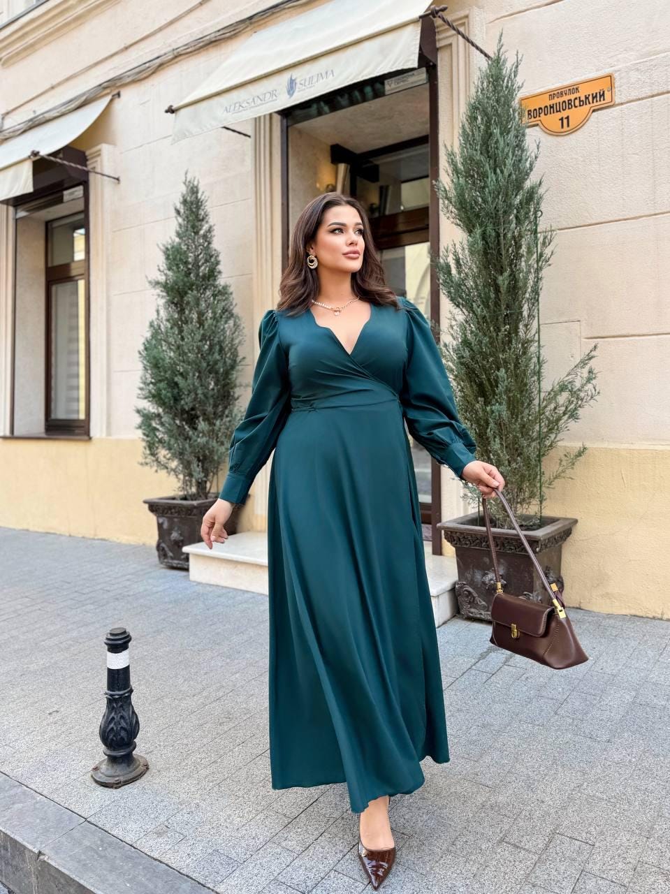 slim fit dress slacks Long Sleeve Satin Wrap Dress Plus Size – Stage 9 Secrets main image 0