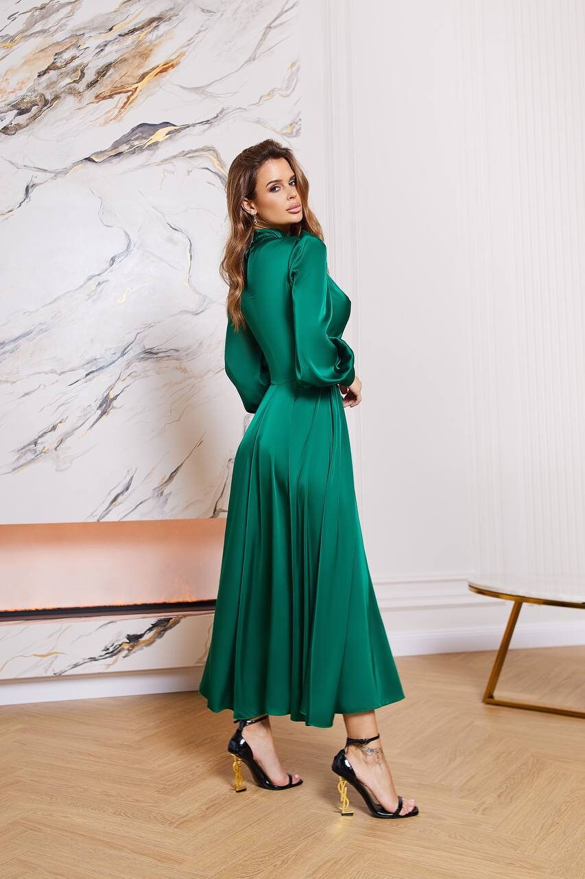 green satin long sleeve midi dress Debenhams Women's Runway 1.8.1.8 High Neck Long Sleeve Satin Midi Dress in Green