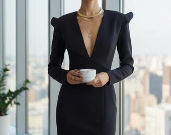 black see through bodycon dress Ribbed Long Sleeve Bodycon Dress – PYT Apparel CO main image 1