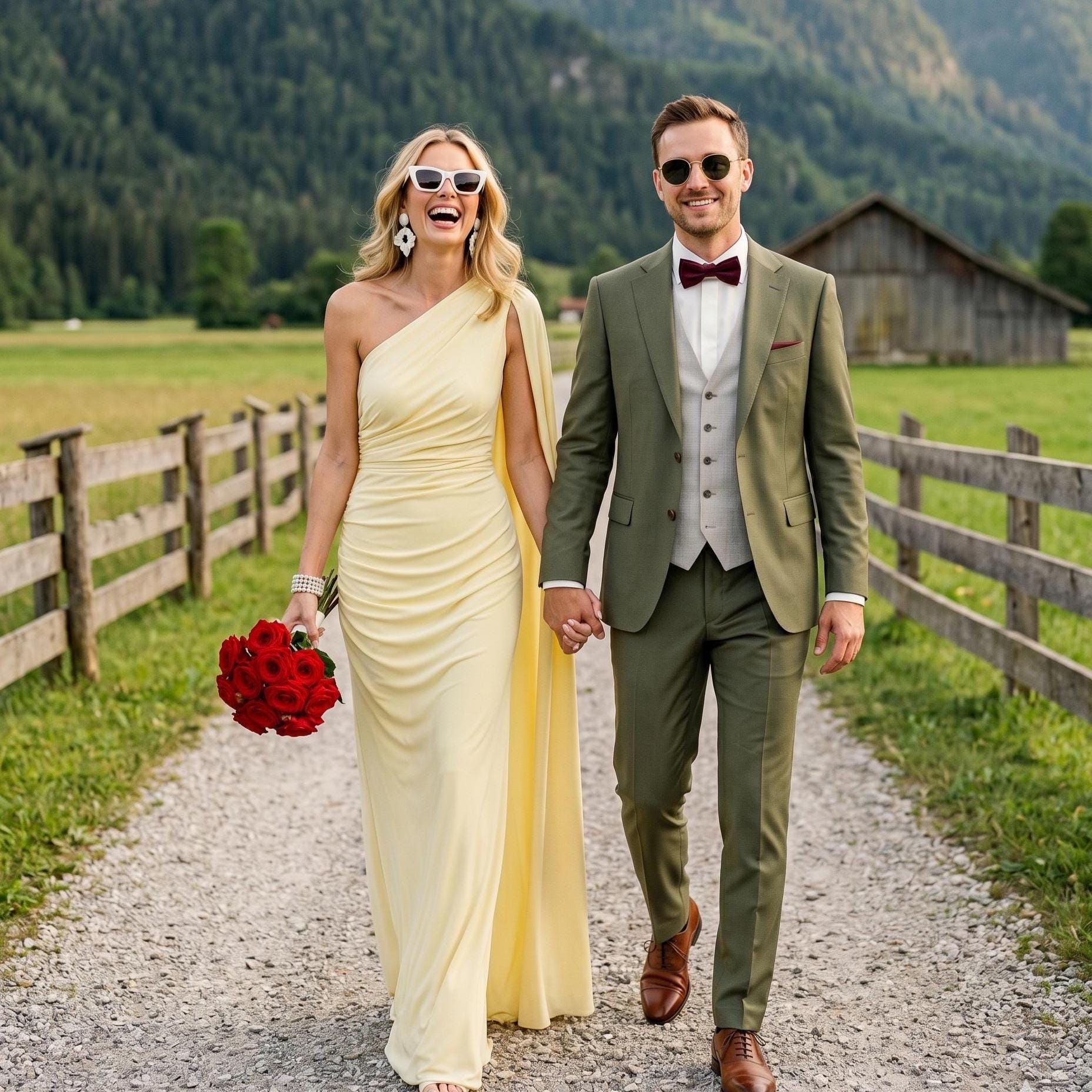 Pastel Yellow One Shoulder Dress, Cape Sleeve Ruched Maxi, Rustic Barn ...