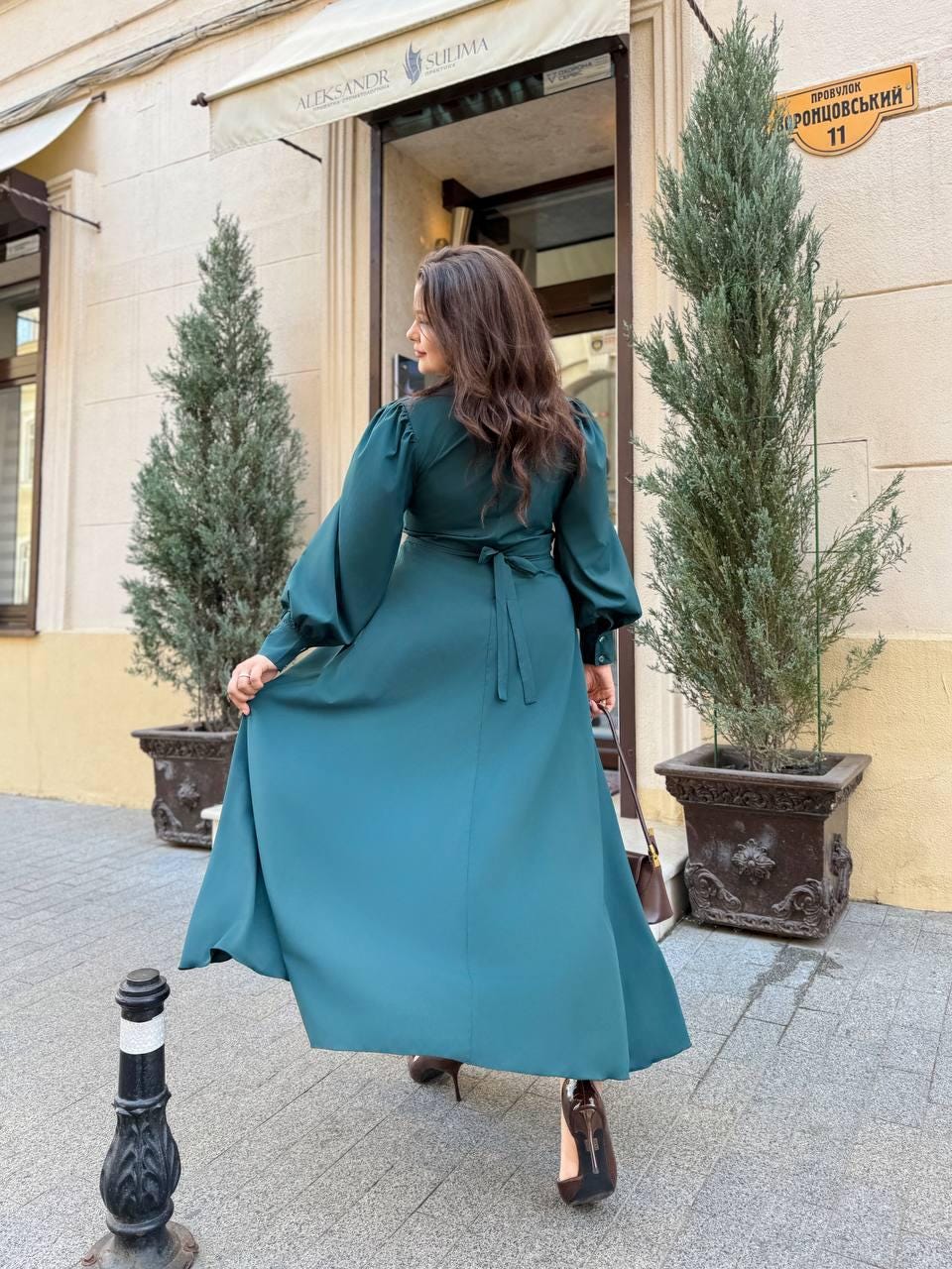 Emerald Green Wrap Maxi Dress: Plus Size Flared Skirt, Loose Sleeves
