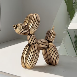 Gold Disco Ball Resin Balloon Dog Sculpture, Metallic Desk Décor, Dog Desk Décor, Dog Model Sculpture, Dog Sculpture, Balloon Dog Statue