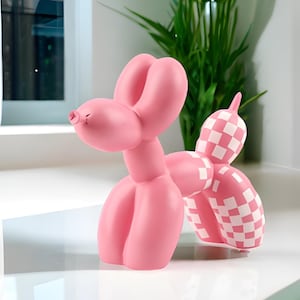 Pink and White Resin Balloon Dog Desk Sculptures, Desk Décor, Matte Desk Décor, Dog Model Sculpture, Balloon Sculpture, Balloon Dog Statue