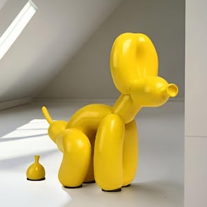Yellow Resin Pooping Balloon Dog Desk Sculpture, Metallic Desk Décor, Glossy Desk Décor, Dog Model Sculpture, Balloon Dog Statue
